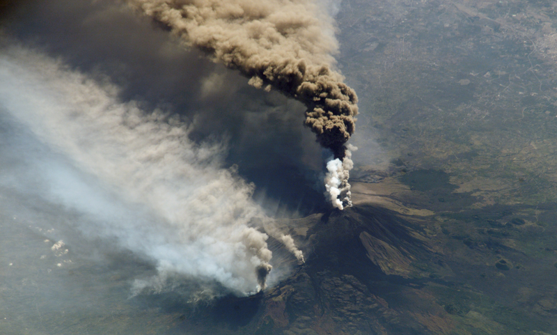 Eruptions on Mt. Etna as seen from the International Space Station in 2002.